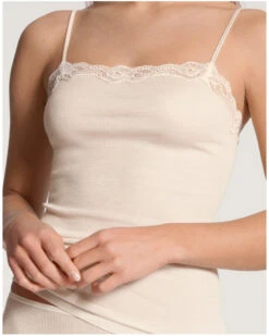 Débardeur Bretelles Spaghettis Calida Richesse Lace Laine & Soie (Light Ivory)