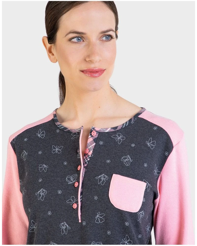 Liquette Boutonnée Manches Longues Massana Anthracite Rose – Image 2