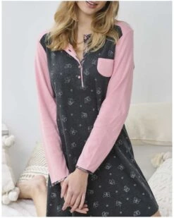 Liquette Boutonnée Manches Longues Massana Anthracite Rose