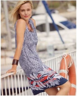 Robe De Plage Sans Manche Bleu/Rouge Imprimé Massana