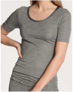 Top Manches Courtes Calida True Confidence Laine & Soie (Platin Melé)
