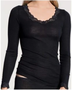 Top Manches Longues Calida Richesse Lace Laine & Soie (Noir)